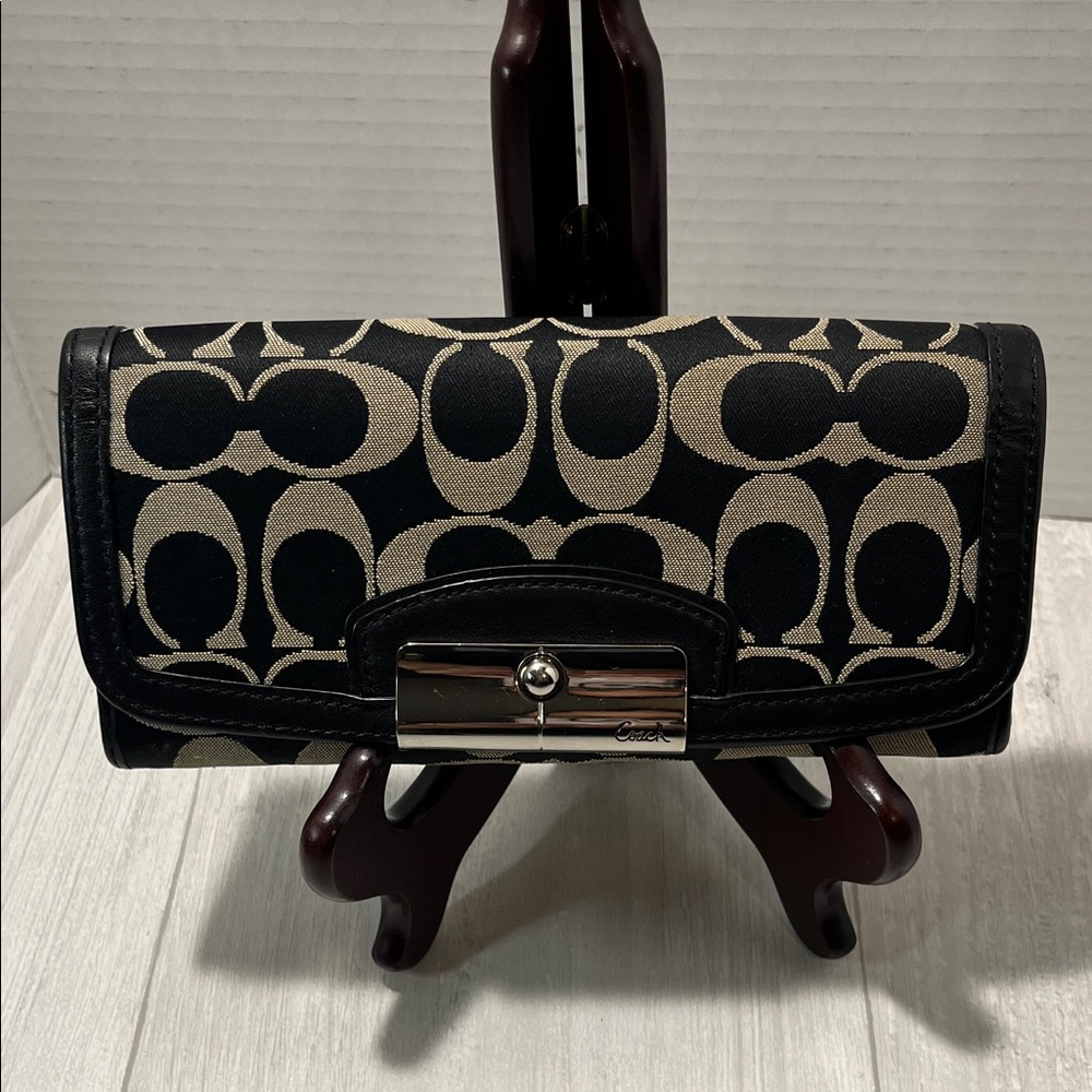 Coach Black and Tan Signature Clutch